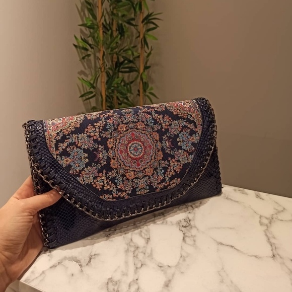 Handmade Boho Clutch Bag Crossbody Purse in Soft Vegan Leather - Picture 8 of 12